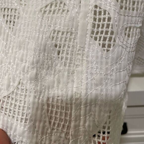 IC By Connie K Womens Duster L Open Front White Mesh Appliqué Overlay 3/4 Sleeve - Picture 7 of 9